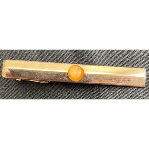 vintage Swank tie clip bar clasp round acrylic yellow gold gold tone signed